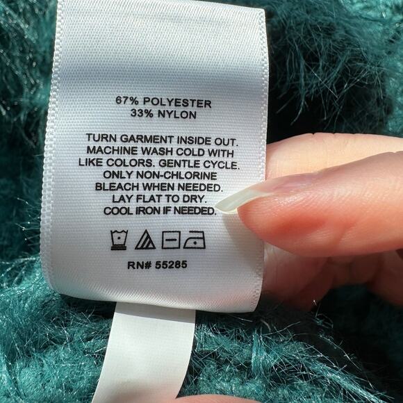 Express Green Fuzzy Long Sleeve Mock Neck Crop Sweater XS - Picture 11 of 13